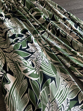 Load image into Gallery viewer, Swim spandex: 2.25 YD CUT REMNANT Ivory forest green black tropical leaves ⭐️
