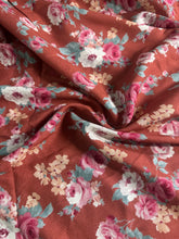 Load image into Gallery viewer, Linen: 4.75 YD CUT REMNANT Rusty burnt orange dusty pink cream beige muted teal floral ⭐️
