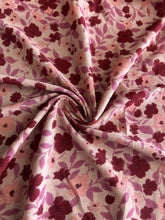Load image into Gallery viewer, Stretchy knit: 3 YD CUT REMNANT Pink mauve burgundy pretty floral ⭐️
