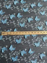 Load image into Gallery viewer, Tulle/ Mesh (embroidered full butterflies): 3.5 YD CUT REMNANT Baby blue butterflies 🦋
