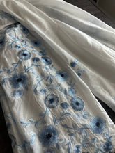 Load image into Gallery viewer, Cotton embroidered woven: 3.5 YD CUT REMNANT White blue embroidered floral ⭐️
