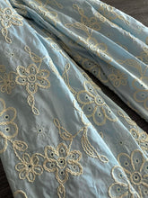 Load image into Gallery viewer, Cotton embroidered eyelet woven: 4.25 YD CUT REMNANT Baby blue thick embroidered floral ⭐️
