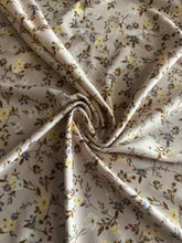 Load image into Gallery viewer, ITY moss crepe: 3.75 YD CUT REMNANT Lightest blush brown yellow blue floral ⭐️
