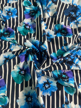 Load image into Gallery viewer, Textured stretchy knit: 1 YD CUT REMNANT Navy white striped beautiful blue indigo teal floral ⭐️
