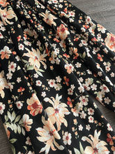 Load image into Gallery viewer, Rayon linen: 3 YD CUT REMNANT Black peach flowers ⭐️

