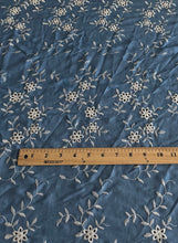 Load image into Gallery viewer, Embroidered eyelet woven: 3.5 YD CUT REMNANT Steel blue embroidered eyelet floral ⭐️
