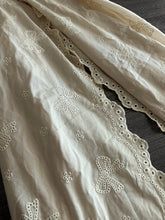 Load image into Gallery viewer, Cotton embroidered eyelet woven (scalloped edges): 3 YD CUT REMNANT Tan embroidered floral bow design ⭐️
