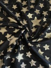 Load image into Gallery viewer, Woven lurex: 4.25 YD CUT REMNANT Black gold lurex stars ⭐️
