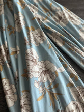Load image into Gallery viewer, ITY moss crepe: 3.5 YD CUT REMNANT Sky blue beige brown gold floral ⭐️
