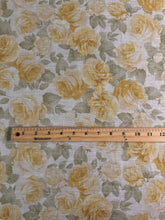 Load image into Gallery viewer, Poly linen blend: 4.75 YD CUT REMNANT White pale yellow sage roses ⭐️
