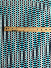Load image into Gallery viewer, Swim spandex: 3 YD CUT REMNANT Navy white aqua geometric print ⭐️
