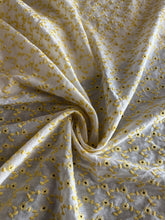 Load image into Gallery viewer, Cotton embroidered eyelet woven: 3.25 YD CUT REMNANT Off White yellow embroidered flowers ⭐️
