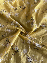 Load image into Gallery viewer, Cotton embroidered eyelet woven: 4.5 YD CUT REMNANT Yellow floral embroidered eyelet ⭐️
