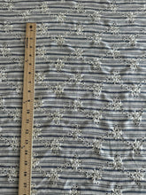 Load image into Gallery viewer, Embroidered eyelet linen: 4 YD CUT REMNANT Off white denim lines embroidered eyelet floral ⭐️
