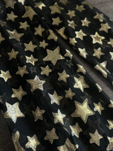 Load image into Gallery viewer, Woven lurex: 4.25 YD CUT REMNANT Black gold lurex stars ⭐️
