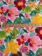 Load image into Gallery viewer, Textured stretchy knit: REMNANT(S) Off white pink mustard green tropical floral ⭐️
