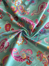 Load image into Gallery viewer, Textured stretchy knit: Turquoise fuchsia orange paisley ⭐️
