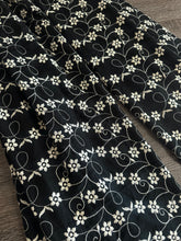 Load image into Gallery viewer, Rayon crinkle embroidered woven: 3.75 YD CUT REMNANT Black embroidered floral ⭐️
