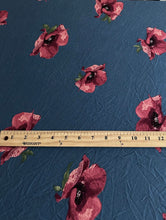 Load image into Gallery viewer, Jersey rayon spandex: 1.75 YD CUT REMNANT Stone blue burgundy flowers ⭐️
