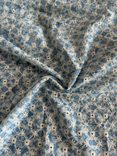 Load image into Gallery viewer, Cotton embroidered eyelet woven: 3.75 YD CUT REMNANT Light blue embroidered floral ⭐️
