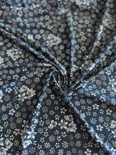 Load image into Gallery viewer, ITY Moss crepe: 4.5 YD CUT REMNANT Navy dim yellow green copper floral ⭐️
