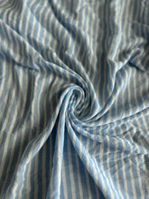 Load image into Gallery viewer, Rayon crinkle woven: 4 YD CUT REMNANT White babyblue stripes ⭐️
