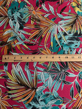 Load image into Gallery viewer, ITY w/ puff: 2.25 YD CUT REMNANT Fuchsia orange jade tropical leaves ⭐️
