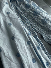 Load image into Gallery viewer, Cotton embroidered eyelet woven: 4.5 YD CUT REMNANT Light blue embroidered floral ⭐️
