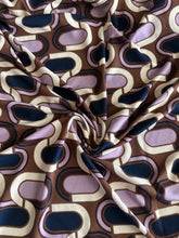 Load image into Gallery viewer, ITY Moss crepe: 4.75 YD CUT REMNANT Brown navy lavender retro design ⭐️
