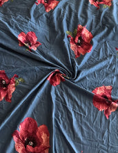 Load image into Gallery viewer, Jersey rayon spandex: 1.75 YD CUT REMNANT Stone blue burgundy flowers ⭐️
