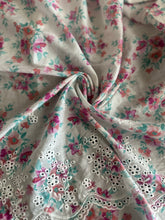 Load image into Gallery viewer, Cotton embroidered eyelet woven: 4.75 YD CUT REMNANT White pretty pink blue floral ⭐️
