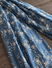Load image into Gallery viewer, Embroidered eyelet woven: 3.5 YD CUT REMNANT Steel blue embroidered eyelet floral ⭐️
