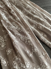 Load image into Gallery viewer, Embroidered power mesh: 3 YD CUT REMNANT Dark taupe white embroidered floral ⭐️
