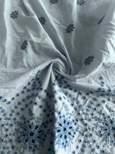 Load image into Gallery viewer, Cotton embroidered eyelet woven: 4.5 YD CUT REMNANT Light blue embroidered floral ⭐️
