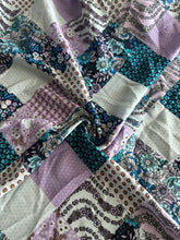 Load image into Gallery viewer, Woven 100% poly wool dobby: 4 YD CUT REMNANT Navy lilac floral patchwork ⭐️
