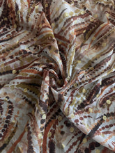 Load image into Gallery viewer, Crinkle chiffon woven: 3 YD CUT REMNANT Cream brown rust design w/ dot glitter ⭐️
