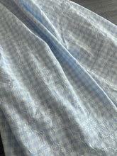 Load image into Gallery viewer, Cotton embroidered woven: 3.25 YD CUT REMNANT Picnic white baby blue embroidered flowers ⭐️
