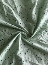 Load image into Gallery viewer, Cotton embroidered eyelet woven: 4.75 YD CUT REMNANT Light sage eyelet design ⭐️
