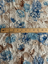 Load image into Gallery viewer, Cotton embroidered eyelet woven: 3.5 YD CUT REMNANT Ivory brown blue floral ⭐️

