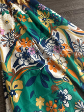 Load image into Gallery viewer, Double brushed poly: White brown green deep blue orange yellow groovy floral ⭐️
