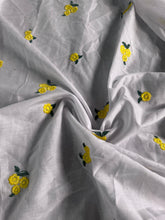 Load image into Gallery viewer, Cotton embroidered woven: 4 YD CUT REMNANT White yellow green embroidered flowers ⭐️
