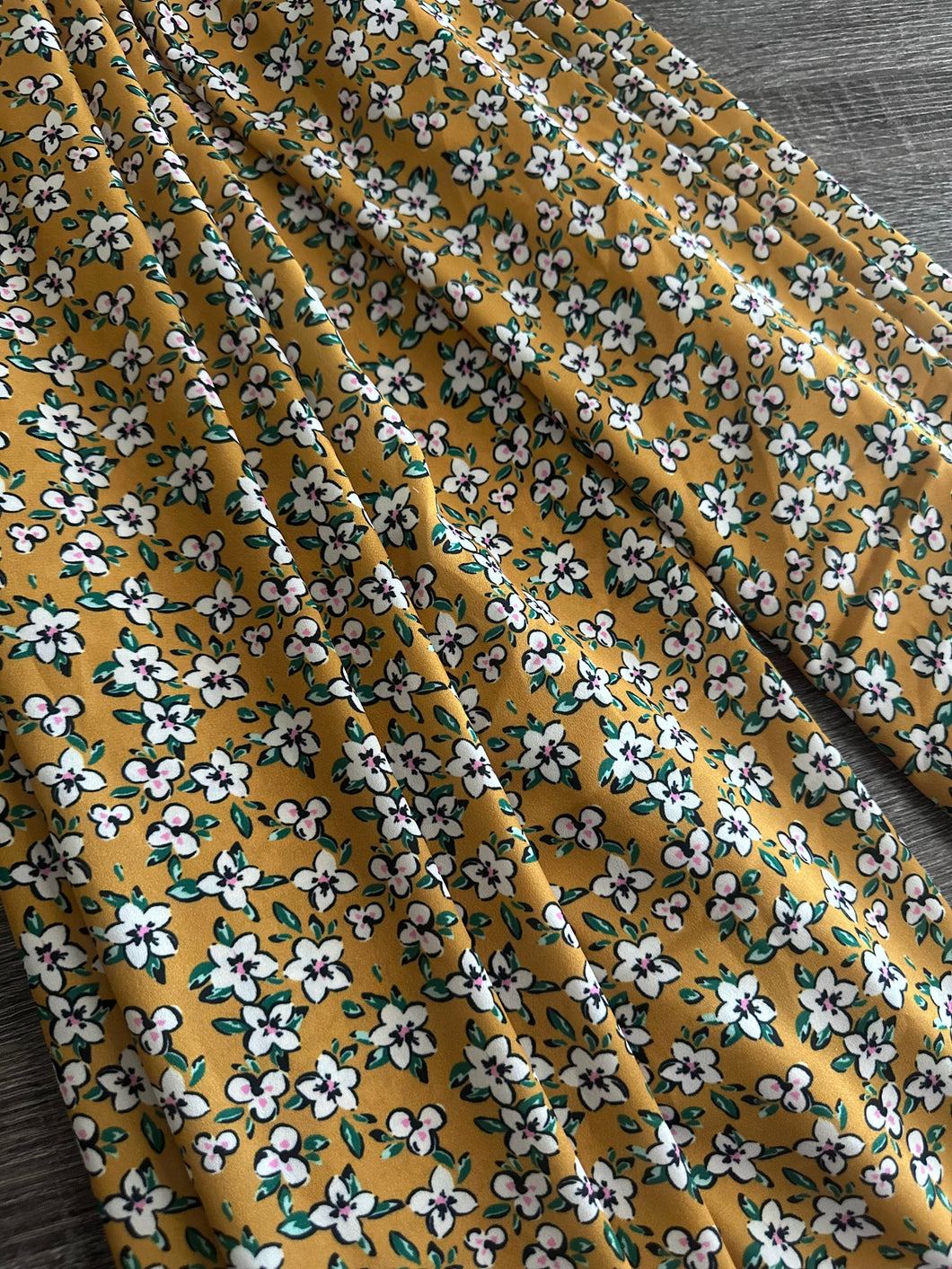 Wool dobby woven: 3 YD CUT REMNANT Mustard pink center florals ⭐️