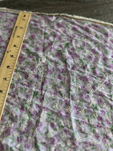 Load image into Gallery viewer, Rayon crinkle embroidered eyelet woven: 3.25 YD CUT REMNANT Lavender lilac green floral ⭐️
