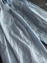 Load image into Gallery viewer, Cotton embroidered eyelet woven: 4.5 YD CUT REMNANT Light blue embroidered floral ⭐️
