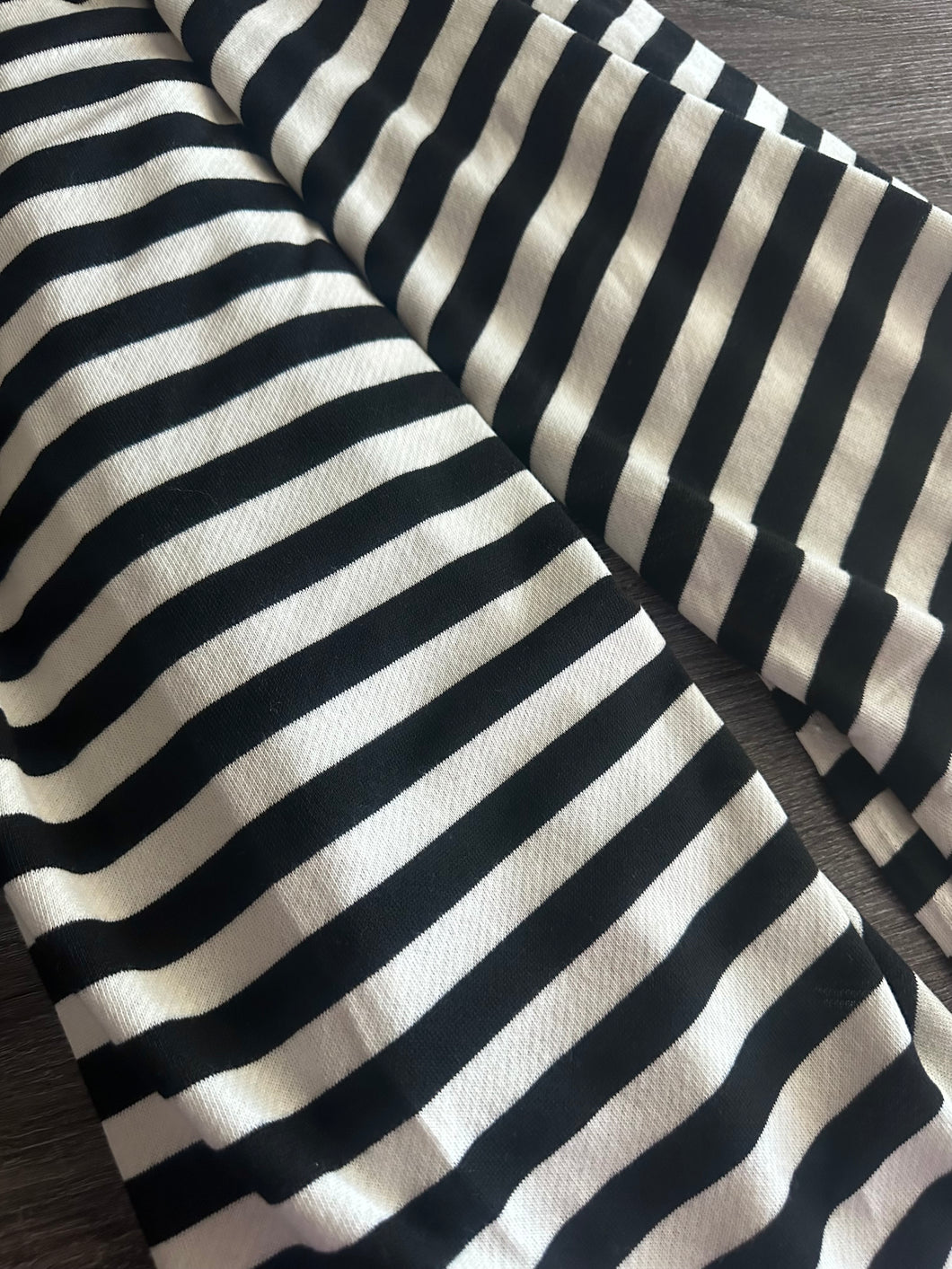 Terry sweater knit: 3.5 YD CUT REMNANT Ivory black stripes ⭐️