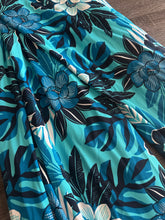 Load image into Gallery viewer, Textured stretchy knit: 4.5 YD CUT REMNANT Aqua deep blue floral ⭐️
