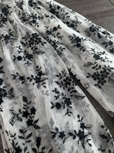 Load image into Gallery viewer, Mesh: 3 YD CUT REMNANT White black embroidered floral ⭐️
