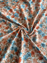 Load image into Gallery viewer, Brushed ribbed knit REMNANT(S): Ivory blue cream orange floral ⭐️
