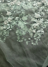 Load image into Gallery viewer, Tulle/ Mesh (embroidered 3D floral): 3.5 YD CUT REMNANT Sage floral ⭐️
