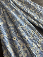Load image into Gallery viewer, Cotton blend embroidered eyelet (scalloped edges): 2.25 YD CUT REMNANT Ivory denim stripes embroidered floral ⭐️
